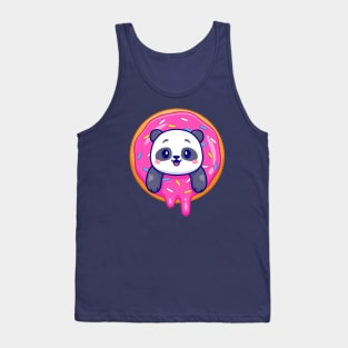 Cute Panda In Doughnut Cartoon Tank Top